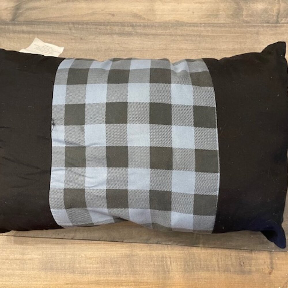 Black and gray plaid decorative accent pillow 16" x 10" x 5" Polyester